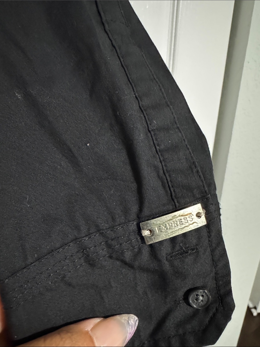 Express Essential Black Button Down Shirt Medium with Stretch - Picture 3 of 5